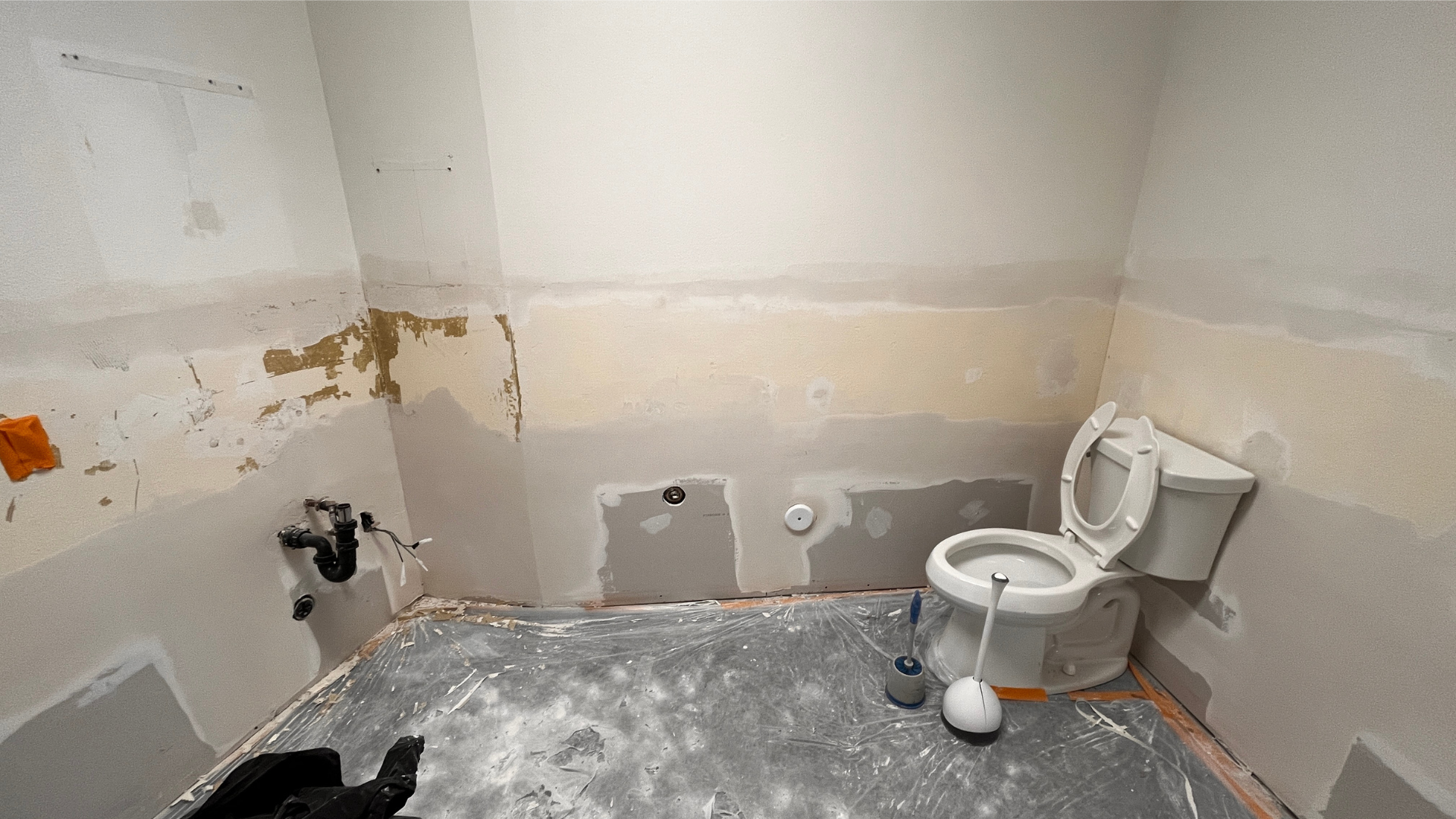 Commercial restroom before completion