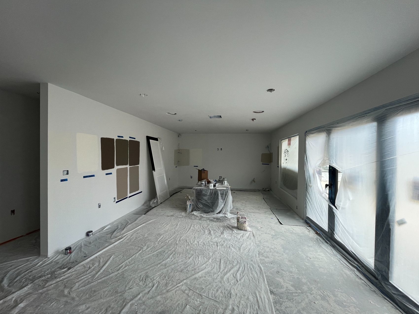 Interior walls and trim prepared for the finish