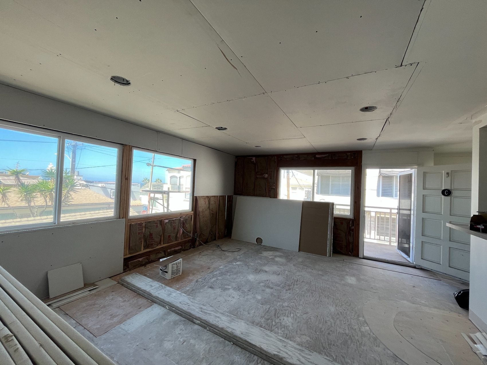 Interior masking and painting in progress
